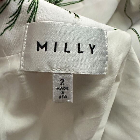 Milly White Spagetti Strap Cross Back Viscose Midi Dress with Palm Trees Size 2 - Picture 7 of 8